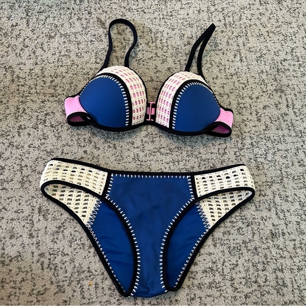 Victoria’s Secret Blue & Pink Crochet 2 Piece Bikini Size Medium